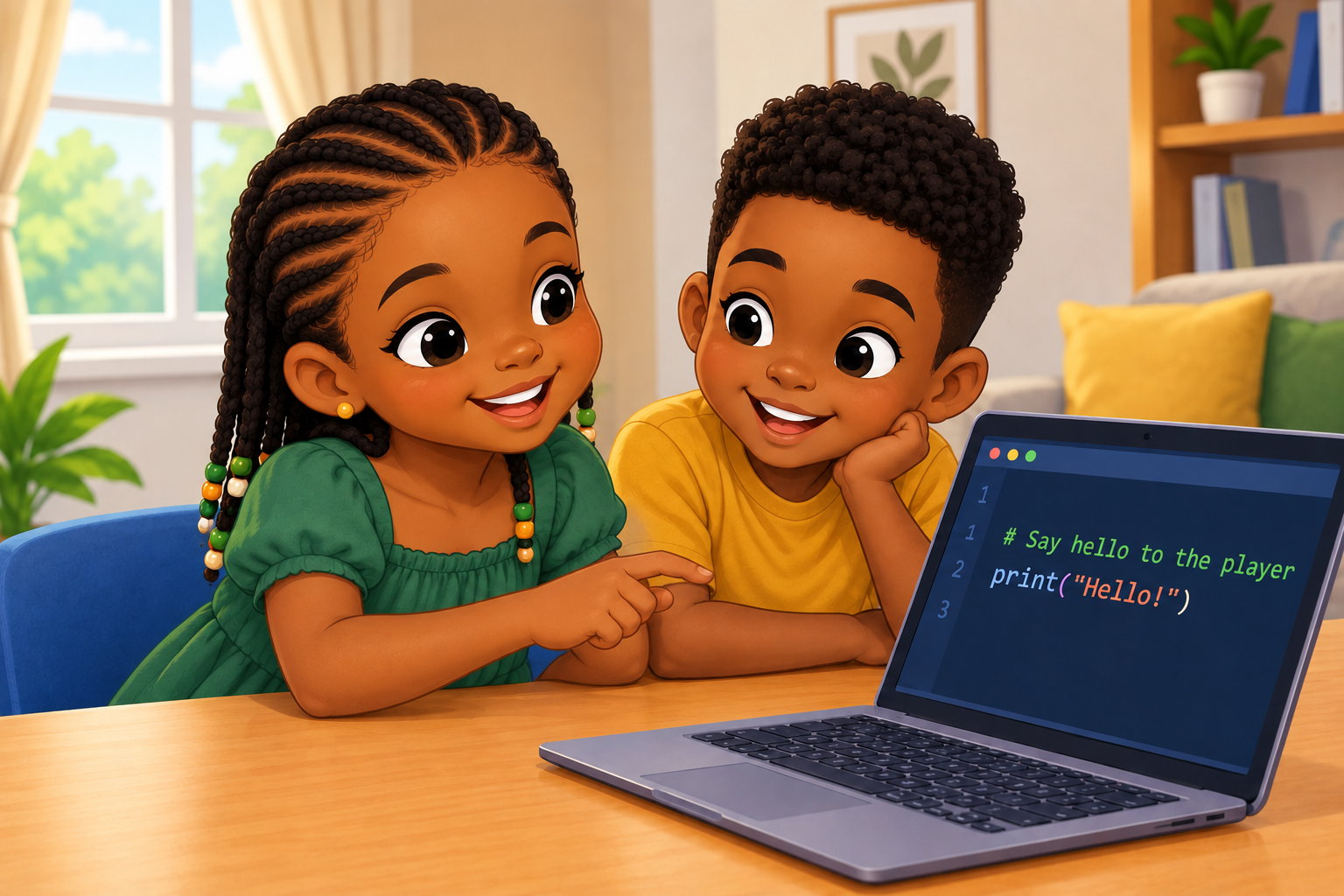 children commenting on a laptop