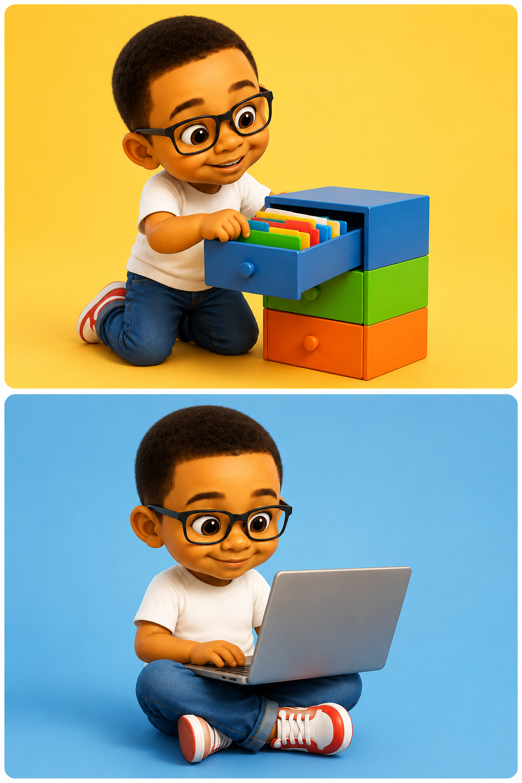 A boy thinking, with a thought bubble showing a database icon
