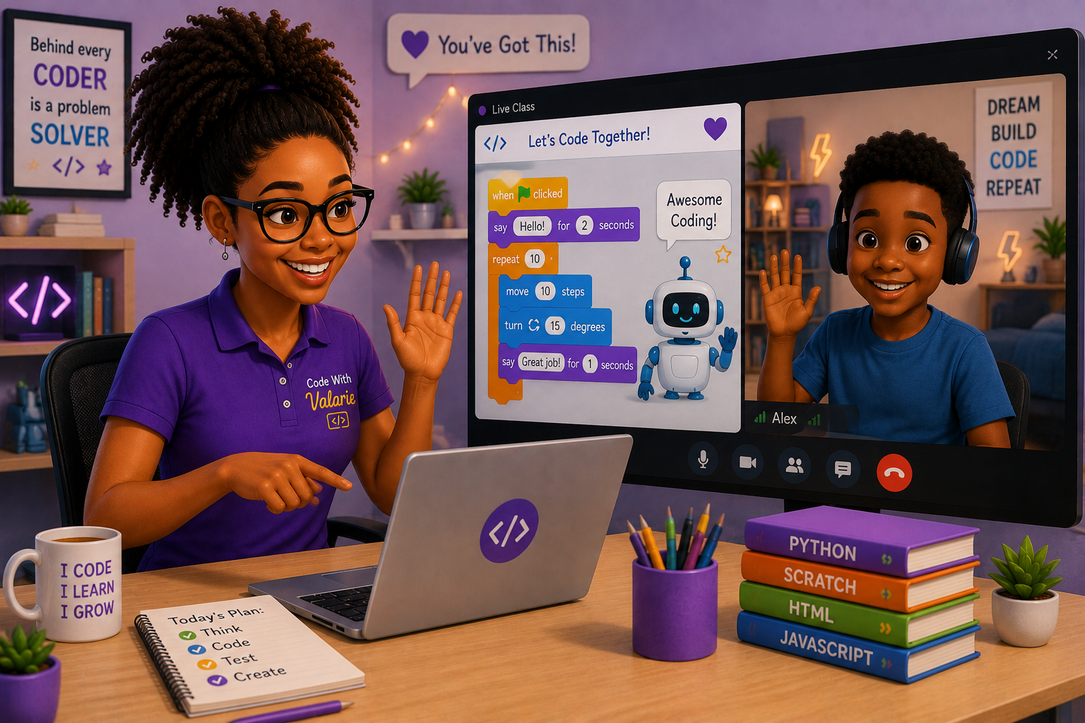 Valarie teaching one-on-one over a video call